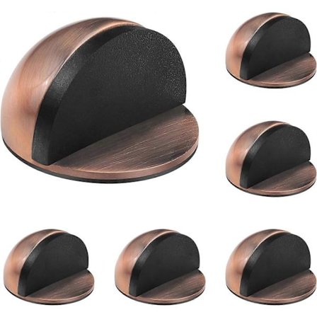((Bronse)) Sett med 6 selvklebende dørstopp i rustfritt stål, blokker med gummibeskyttelse, gulvdørstoppbeskyttelse for dører og vegger