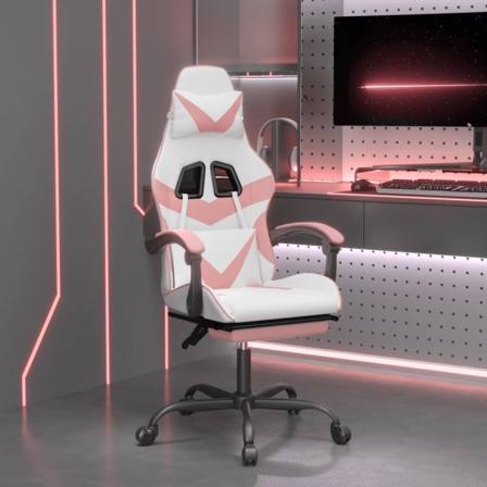 Snurrbar Gamingstol Med Fotstöd Vit Och Rosa Konstläder Rosa