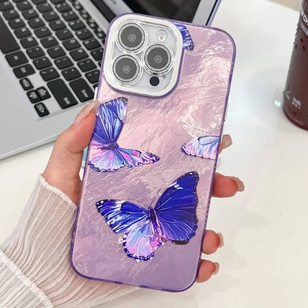 iPhone 16 Pro Max Skal med Pläterad Textur och Glitter Linsskydd
