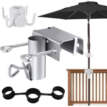 Parasollfot for balkong, Justerbar parasollfot for balkong ø 25-38 mm, Parasollfeste for rekkverk for balkong og terrasse.ca