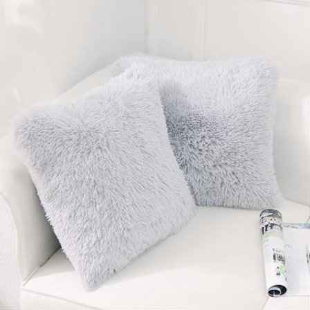 Set of 2 Cushion Covers 45 x 45 cm Grey Faux Fur Furry Pillow Decorative Throw Pillow Cuddly Pillow Fluffy Sofa Cushion Soft Plush Cushion