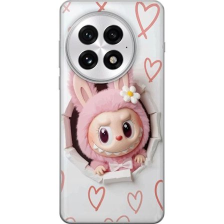 OnePlus 13 Gjennomsiktig deksel Labubu Hjärtbakgrund Pop Mart Kärlek Tema Figur Design