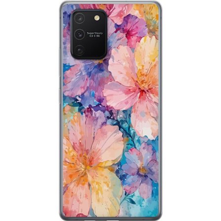 Yhteensopiva Puhelinkuori Samsung Samsung Galaxy S10 Lite Vesivärimaalaus suurilla kukilla vaaleanpunaisissa, sinisissä ja keltaisissa sävyissä pe
