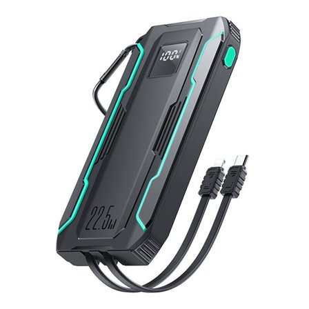 Powerbank Joyroom JR-L017 10000mAh, 22,5W, med Lightning + USB-C-kabel (svart)