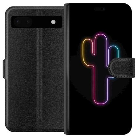 Kompatibelt Plånboksfodral till Google Google Pixel 6a Neonillustration av kaktus i rosa och blått ljus mot mörk bakgrund