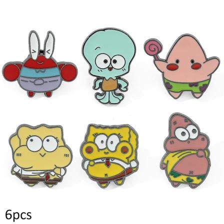 6 stk. Tegneserie Spongebob Firkant Broche Pins Badge Pin Til Ryggsekker Klær Jakker Hatter Dekorasjon Søte Gaver 6Pcs