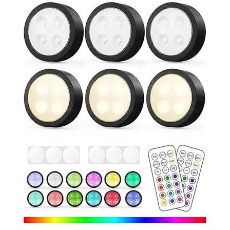 LED Puck Lights with Remote Control, Wireless Cabinet Lights, 13 Colors
