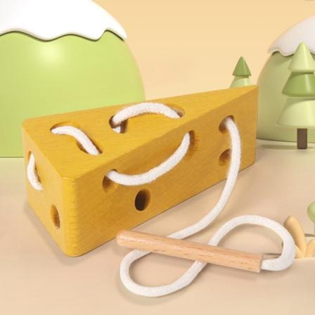 Træpuslespil Baby Learning Toy Cheese Threading Legetøj