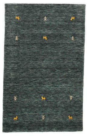 Ullteppe Gabbeh Loom Two Lines Mørk Grå/Grønn Lite Oeko-Tex