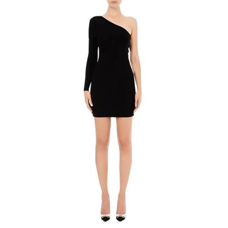 Elisabetta Franchi, Elisabetta Franchi One-shoulder Knit Dress with Side Zip Zwart, Dames, Maat:M
