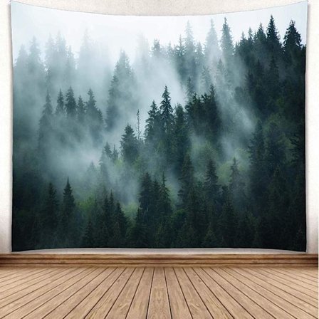 200 x 150 cm Misty Forest Gobelin Vægdekoration Skov Natur Landskaber