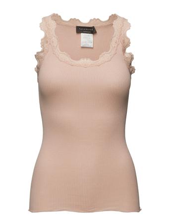 Silk Top W/ Lace T-shirts & Tops Sleeveless Vaaleanpunainen Rosemunde