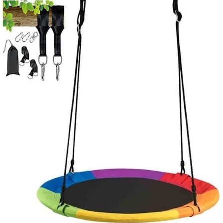 COSTWAY rund fågelbo gunga 100 cm diameter för träd med upphängningsrem Max belastning 150 kg utomhus flerfärgad