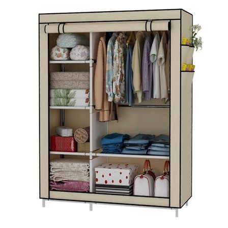 Enkel garderob, dammtätt förvaringsskåp i non-woven, hängställning, hopfällbar stål