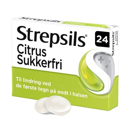 Strepsils Citrus Sukkerfri, sugetabletter 24 tabl., Medicin & Pleje, Håndkøbsmedicin, Forkølelse