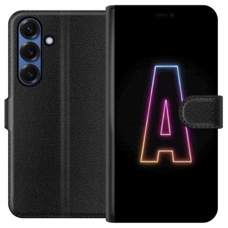 Yhteensopiva Lompakkokotelo Samsung Samsung Galaxy S25+ Minimalistinen neonkirjain A sateenkaarenvärisessä valossa mustaa taustaa vasten modernissa