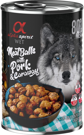 Alpha Spirit Meat Balls with Pork and Caraway märkäruoka, 400 g - Alpha Spirit