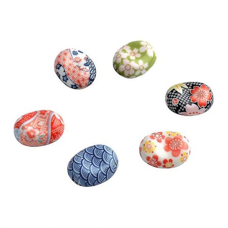 6 stk. Japansk stil spisepindsholder i keramik ske-holder beslag gaffel værktøjsstativ - Kirsebærblomst-serie