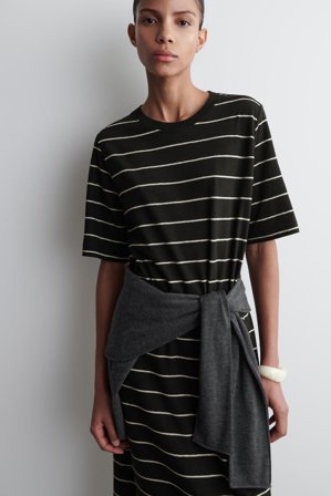 COS Women's Vestido Camiseta Largo Mezcla De Algodón Y Lino in Negro