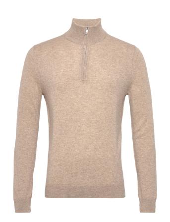 Royal Knitwear Half Zip Pullover Beige Reiss