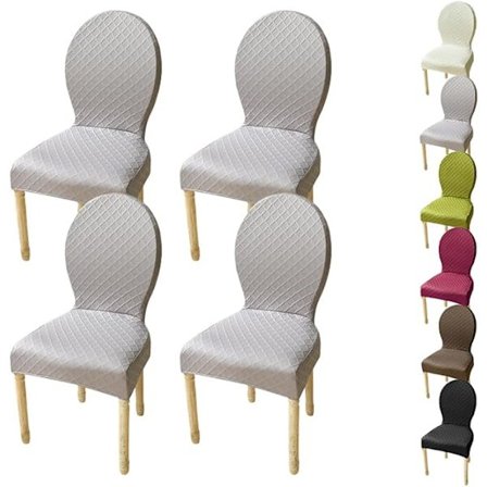 4 stk. Stoltrekk til spisestuestoler med rund rygg, spesialformet stoltrekk til spisebord, moderne kjøkkenstoltrekk, diamantrutete jacquard 