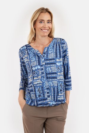 BRANDTEX - 3/4 Ærmet T-shirt - Blå Mix - Mønstret