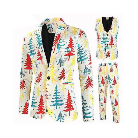 Jul Vit Dräkt Outfit 3st/ set Kavaj kostym Väst Kavaj Byxa Jultomte printed högtidlig klänning Set Tmall