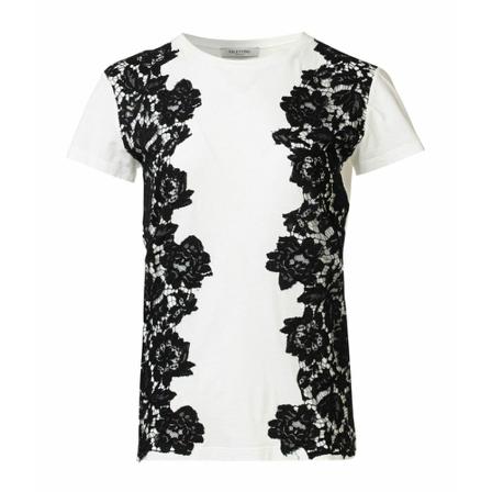 Valentino Vintage Pre-owned Lace-Trimmed Cotton T-Shirt , Wit , Dames , Maat: S
