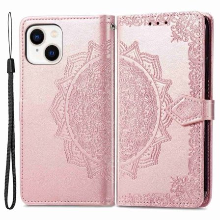 Mandala läder iPhone 14 Plus fodral - Rosa