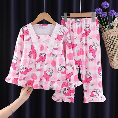 Sanrio Kuromi Kostyme Barn Langarmet Pyjamas Jenter Gutter Tegneserie T-skjorte+bukser 2stk/sett Barn Avslappet Soveklær B