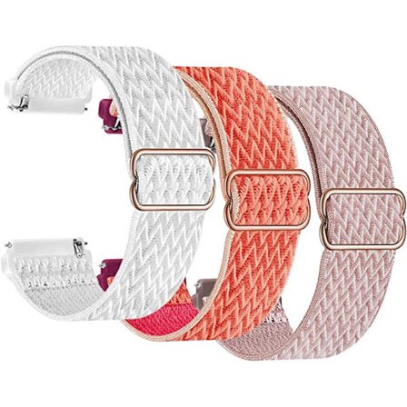 3 aaltokuvioitua nailonista integroitua hihnaa (korallinpunainen, vaaleanpunainen, valkoinen