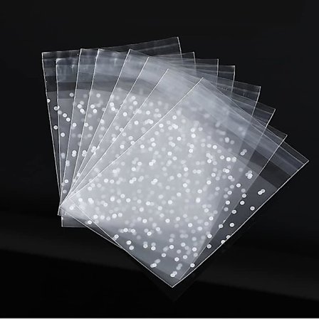 Självhäftande kakpåsar - Cellofanpåsar för godis, 100 st 3,94" x 3,94" vita prickiga bakpåsar i plast för dessert, godis, choklad, bageri,