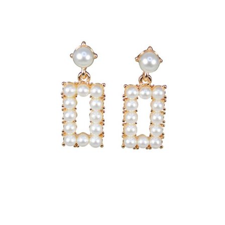 Complement Smår Rektangulära Örhängen Med Vita Pärlor Dam Guld