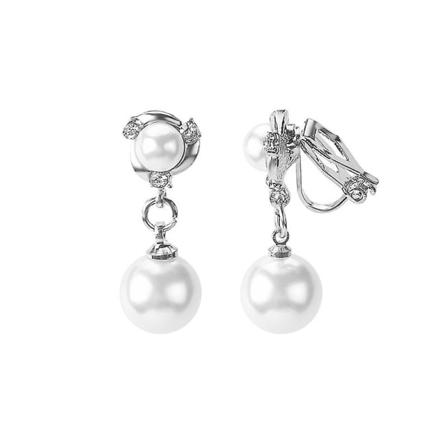 Örhängen dinglar Utsökt iögonfallande 2 färger imitation pärl tofs örhängen dinglar för bankett-silver Silver ear clips