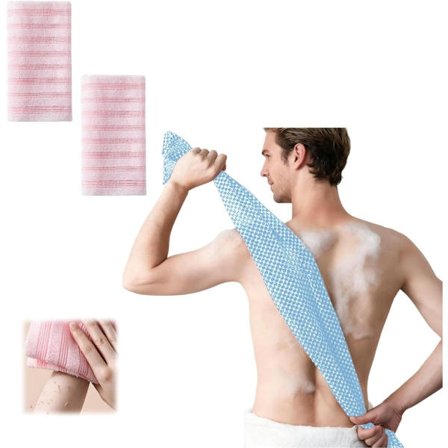 Eksfolierende vaskekluter for kroppen | 2-pakning lange dusjhåndklær i rosa | Skrubbehåndkle for rengjøring og massasje