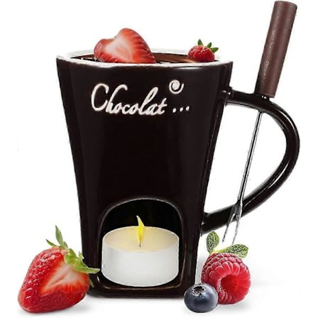 Chokladfondue Mugg Kaffekopp Chokladsmältningsmugg med Gaffel Fonduegryta Värmare Mugg Godis Hot Pot