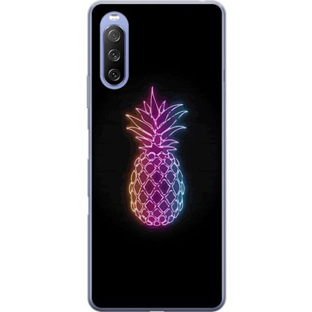 Yhteensopiva Puhelinkuori Sony Sony Xperia 10 III Neonkuvitus ananaksesta värikkäässä valossa mustaa taustaa vasten