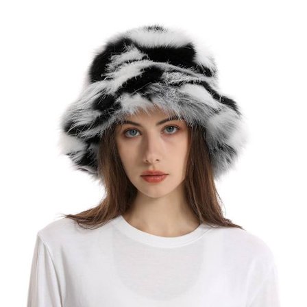 Faux Fur Bucket Hat Regnbuefarve Varm Tyk Plys Hat SORT