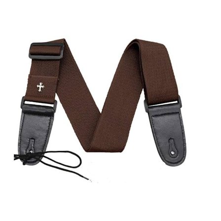 Ruskea säädettävä kitarahihna - Vintage Crossover -vyö, jossa 5 plektraa ja plektratasku kitaralle, bassolle, ukulelle