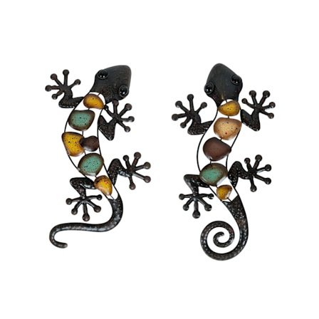 Sæt af 2, Metal Gecko Væghæng, Øgle Havekunst Hængende Skulptur