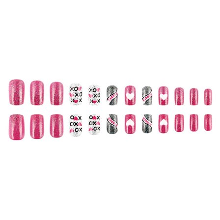 24x Korta Lösnaglar Alla Hjärtans Dag Tryck På Naglar Glitter Stick On Naglar