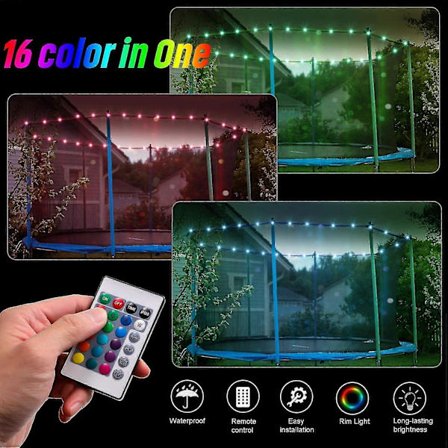 LED Trampoline Lysfjernkontroll Trampoline Kant LED Lys For Trampoline, 16 Fargeendringer Selv, Vanntett Super Sterk For Å Leke Ute Om Natten