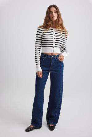 Maja Weyhe x NA-KD Jean ample à taille mi-haute et coutures apparentes droit - Jeans amples - Bleu - EU 42