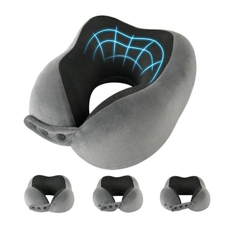Nakkepude Memory Foam Bærbar U-formet Rejsepude Justerbar 360° Nakkestøtte Pude Grå