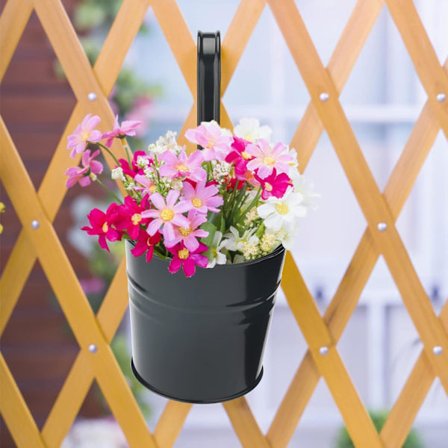 1 kpl Riippuva Metallikukkien Ruukku - Aitaan tai Parvekkeelle - Irrotettavalla Koukulla