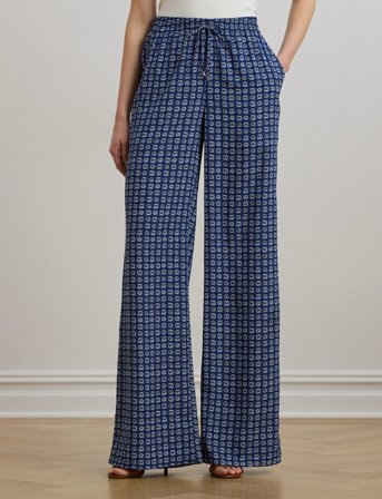 Lauren Ralph Lauren Geo-Print Crepe Wide-Leg Pant - Navy - XL