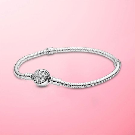 925 Sterling Silver Heart Snake Chain Armband