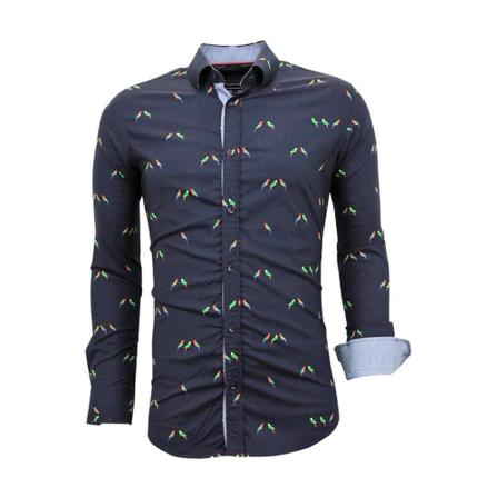 Gentile Bellini Luxury Italian Blus - Digital bird print - 3049 blå, Herr, Herr, Storlek: M