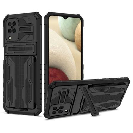 Samsung A12 Stöttåligt Skal Kickstand & Kortfack Thinarmor V3 Svart
