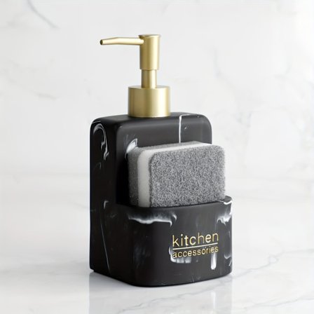 Køkken sæbedispenser, flydende håndsæbedispenser pumpeflaske til vask med opbevaringsboks til svamp og skuresvamp.